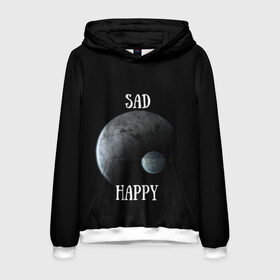 Мужская толстовка 3D с принтом Sad Happy , 100% полиэстер | двухслойный капюшон со шнурком для регулировки, мягкие манжеты на рукавах и по низу толстовки, спереди карман-кенгуру с мягким внутренним слоем. | Тематика изображения на принте: jesus | rap | грустный | джизус | джизус возрождение | джизус рэпер | джизус ты ювелир | мерч | музыка | реп | рэп | счастливый