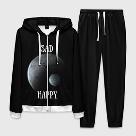 Мужской костюм 3D с принтом Sad Happy , 100% полиэстер | Манжеты и пояс оформлены тканевой резинкой, двухслойный капюшон со шнурком для регулировки, карманы спереди | jesus | rap | грустный | джизус | джизус возрождение | джизус рэпер | джизус ты ювелир | мерч | музыка | реп | рэп | счастливый