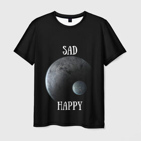 Мужская футболка 3D с принтом Sad Happy , 100% полиэфир | прямой крой, круглый вырез горловины, длина до линии бедер | jesus | rap | грустный | джизус | джизус возрождение | джизус рэпер | джизус ты ювелир | мерч | музыка | реп | рэп | счастливый