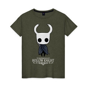 Женская футболка хлопок с принтом Hollow Knight , 100% хлопок | прямой крой, круглый вырез горловины, длина до линии бедер, слегка спущенное плечо | hallownest | hollow knight | the knight | игры | компьютерная игра | реймер | рыцарь