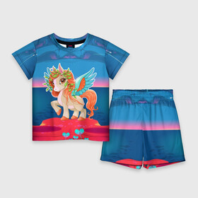 Детский костюм с шортами 3D с принтом Милый единорог ,  |  | Тематика изображения на принте: pony | грива | девочка | единорог | конь | копыта | красивая | лошадка | лошадь | милая | пони | природа закат | радуга