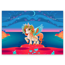 Поздравительная открытка с принтом Милый единорог , 100% бумага | плотность бумаги 280 г/м2, матовая, на обратной стороне линовка и место для марки
 | pony | грива | девочка | единорог | конь | копыта | красивая | лошадка | лошадь | милая | пони | природа закат | радуга