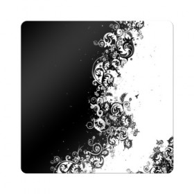 Магнит виниловый Квадрат с принтом Черно-белый узор. , полимерный материал с магнитным слоем | размер 9*9 см, закругленные углы | 3d | bkack whate | листья | текстура | узор | черно белое