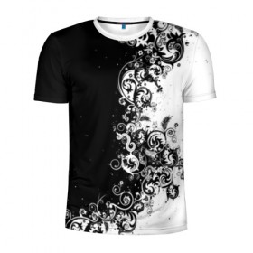 Мужская футболка 3D спортивная с принтом Черно-белый узор. , 100% полиэстер с улучшенными характеристиками | приталенный силуэт, круглая горловина, широкие плечи, сужается к линии бедра | 3d | bkack whate | листья | текстура | узор | черно белое