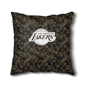 Подушка 3D с принтом Los Angeles Lakers Camo , наволочка – 100% полиэстер, наполнитель – холлофайбер (легкий наполнитель, не вызывает аллергию). | состоит из подушки и наволочки. Наволочка на молнии, легко снимается для стирки | camo | lakers | los angeles lakers | nba | баскетбол | камуфляж | лос анджелес лейкерс | нба | спорт | хаки