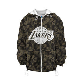 Детская куртка 3D с принтом Los Angeles Lakers Camo , 100% полиэстер | застежка — молния, подол и капюшон оформлены резинкой с фиксаторами, по бокам — два кармана без застежек, один потайной карман на груди, плотность верхнего слоя — 90 г/м2; плотность флисового подклада — 260 г/м2 | camo | lakers | los angeles lakers | nba | баскетбол | камуфляж | лос анджелес лейкерс | нба | спорт | хаки