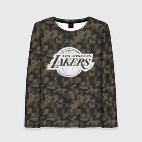 Женский лонгслив 3D с принтом Los Angeles Lakers Camo , 100% полиэстер | длинные рукава, круглый вырез горловины, полуприлегающий силуэт | camo | lakers | los angeles lakers | nba | баскетбол | камуфляж | лос анджелес лейкерс | нба | спорт | хаки