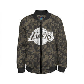 Детский бомбер 3D с принтом Los Angeles Lakers Camo , 100% полиэстер | застегивается на молнию, по бокам два кармана без застежек, мягкие манжеты, по низу бомбера и на воротнике — эластичная резинка | camo | lakers | los angeles lakers | nba | баскетбол | камуфляж | лос анджелес лейкерс | нба | спорт | хаки