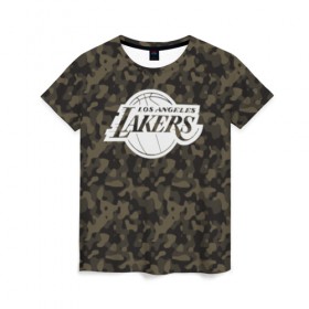 Женская футболка 3D с принтом Los Angeles Lakers Camo , 100% полиэфир ( синтетическое хлопкоподобное полотно) | прямой крой, круглый вырез горловины, длина до линии бедер | camo | lakers | los angeles lakers | nba | баскетбол | камуфляж | лос анджелес лейкерс | нба | спорт | хаки