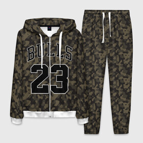 Мужской костюм 3D с принтом Chicago Bulls 23 Camo , 100% полиэстер | Манжеты и пояс оформлены тканевой резинкой, двухслойный капюшон со шнурком для регулировки, карманы спереди | Тематика изображения на принте: bulls | camo | chicago | chicago bulls | nba | баскетбол | буллз | камуфляж | нба | спорт | хаки | чикаго | чикаго буллз