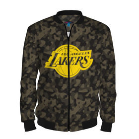 Мужской бомбер 3D с принтом Los Angeles Lakers Camo Gold , 100% полиэстер | застегивается на молнию, по бокам два кармана без застежек, по низу бомбера и на воротнике - эластичная резинка | 