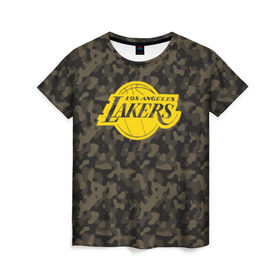 Женская футболка 3D с принтом Los Angeles Lakers Camo Gold , 100% полиэфир ( синтетическое хлопкоподобное полотно) | прямой крой, круглый вырез горловины, длина до линии бедер | 