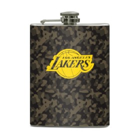 Фляга с принтом Los Angeles Lakers Camo Gold , металлический корпус | емкость 0,22 л, размер 125 х 94 мм. Виниловая наклейка запечатывается полностью | 