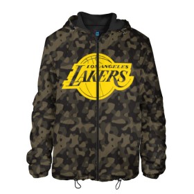 Мужская куртка 3D с принтом Los Angeles Lakers Camo Gold , ткань верха — 100% полиэстер, подклад — флис | прямой крой, подол и капюшон оформлены резинкой с фиксаторами, два кармана без застежек по бокам, один большой потайной карман на груди. Карман на груди застегивается на липучку | 