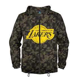 Мужская ветровка 3D с принтом Los Angeles Lakers Camo Gold , 100% полиэстер | подол и капюшон оформлены резинкой с фиксаторами, два кармана без застежек по бокам, один потайной карман на груди | Тематика изображения на принте: 