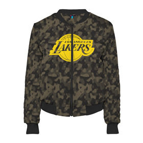 Женский бомбер 3D с принтом Los Angeles Lakers Camo Gold , 100% полиэстер | застегивается на молнию, по бокам два кармана без застежек, мягкие манжеты, по низу бомбера и на воротнике — эластичная резинка | 