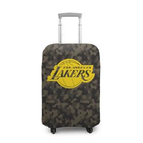 Чехол для чемодана 3D с принтом Los Angeles Lakers Camo Gold , 86% полиэфир, 14% спандекс | двустороннее нанесение принта, прорези для ручек и колес | 