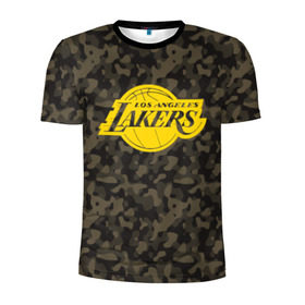 Мужская футболка 3D спортивная с принтом Los Angeles Lakers Camo Gold , 100% полиэстер с улучшенными характеристиками | приталенный силуэт, круглая горловина, широкие плечи, сужается к линии бедра | 