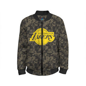 Детский бомбер 3D с принтом Los Angeles Lakers Camo Gold , 100% полиэстер | застегивается на молнию, по бокам два кармана без застежек, мягкие манжеты, по низу бомбера и на воротнике — эластичная резинка | Тематика изображения на принте: 