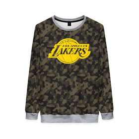 Женский свитшот 3D с принтом Los Angeles Lakers Camo Gold , 100% полиэстер с мягким внутренним слоем | круглый вырез горловины, мягкая резинка на манжетах и поясе, свободная посадка по фигуре | Тематика изображения на принте: 