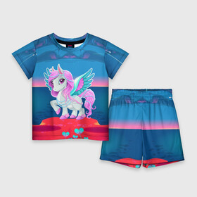 Детский костюм с шортами 3D с принтом Милый единорог ,  |  | Тематика изображения на принте: pony | грива | девочка | единорог | конь | копыта | красивая | лошадка | лошадь | милая | пони | природа закат | радуга