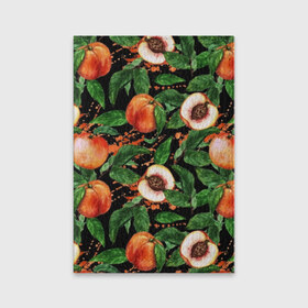 Обложка для паспорта матовая кожа с принтом Персики , натуральная матовая кожа | размер 19,3 х 13,7 см; прозрачные пластиковые крепления | Тематика изображения на принте: аромат | зелень | лето | листья | персик | плоды | сад | сочный | спелый | фрукты | цветы