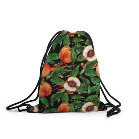 Рюкзак-мешок 3D с принтом Персики , 100% полиэстер | плотность ткани — 200 г/м2, размер — 35 х 45 см; лямки — толстые шнурки, застежка на шнуровке, без карманов и подкладки | аромат | зелень | лето | листья | персик | плоды | сад | сочный | спелый | фрукты | цветы