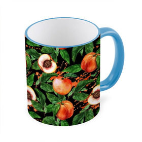 Кружка с принтом Персики , керамика | ёмкость 330 мл | Тематика изображения на принте: аромат | зелень | лето | листья | персик | плоды | сад | сочный | спелый | фрукты | цветы