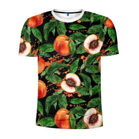 Мужская футболка 3D спортивная с принтом Персики , 100% полиэстер с улучшенными характеристиками | приталенный силуэт, круглая горловина, широкие плечи, сужается к линии бедра | аромат | зелень | лето | листья | персик | плоды | сад | сочный | спелый | фрукты | цветы