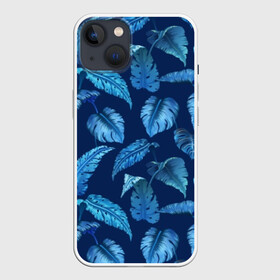 Чехол для iPhone 13 с принтом Листья. Ночные тропики ,  |  | абстракция | зелень | листья | ночь | природа | растение | тропики | цветы