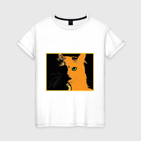 Женская футболка хлопок с принтом кот , 100% хлопок | прямой крой, круглый вырез горловины, длина до линии бедер, слегка спущенное плечо | белая | кот | котики | коты | кошка | кошки | толстовка