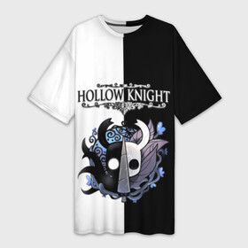 Платье-футболка 3D с принтом Hollow Knight (Black  White) ,  |  | game | hollow knight | hollow knight godmaster | hollow knight map | hollow knight ps4 | silksong | белый | зот могучий | игра | карта | королевство | метроидвания | полый король | приключения букашек | халлоунест | холлоу кнайт | черный