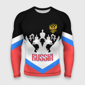 Мужской рашгард 3D с принтом HOCKEY RUSSIA ,  |  | hockey | russia | sport | герб | надписи | россия | сборная хоккея | символика | спорт | спортсмен | триколор | форма | хоккей | чемпионат | я русский