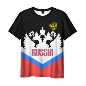 Мужская футболка 3D с принтом HOCKEY RUSSIA , 100% полиэфир | прямой крой, круглый вырез горловины, длина до линии бедер | hockey | russia | sport | герб | надписи | россия | сборная хоккея | символика | спорт | спортсмен | триколор | форма | хоккей | чемпионат | я русский