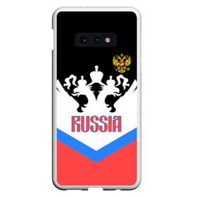 Чехол для Samsung S10E с принтом HOCKEY RUSSIA , Силикон | Область печати: задняя сторона чехла, без боковых панелей | hockey | russia | sport | герб | надписи | россия | сборная хоккея | символика | спорт | спортсмен | триколор | форма | хоккей | чемпионат | я русский