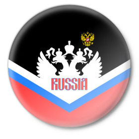 Значок с принтом HOCKEY RUSSIA ,  металл | круглая форма, металлическая застежка в виде булавки | hockey | russia | sport | герб | надписи | россия | сборная хоккея | символика | спорт | спортсмен | триколор | форма | хоккей | чемпионат | я русский