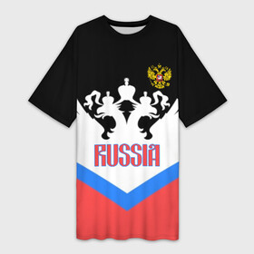 Платье-футболка 3D с принтом HOCKEY RUSSIA ,  |  | hockey | russia | sport | герб | надписи | россия | сборная хоккея | символика | спорт | спортсмен | триколор | форма | хоккей | чемпионат | я русский