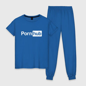 Женская пижама хлопок с принтом PornHub , 100% хлопок | брюки и футболка прямого кроя, без карманов, на брюках мягкая резинка на поясе и по низу штанин | brazzers | браззерс