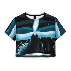 Женская футболка Cropp-top с принтом Pixel Godzilla , 100% полиэстер | круглая горловина, длина футболки до линии талии, рукава с отворотами | 