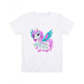 Детская футболка хлопок с принтом Милый единорог , 100% хлопок | круглый вырез горловины, полуприлегающий силуэт, длина до линии бедер | pony | грива | девочка | единорог | конь | копыта | красивая | лошадка | лошадь | милая | пони | природа закат | радуга