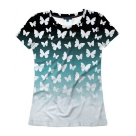Женская футболка 3D с принтом Бабочки , 100% полиэфир ( синтетическое хлопкоподобное полотно) | прямой крой, круглый вырез горловины, длина до линии бедер | бабочки | градиент | крылышки | мотылёк | порхают