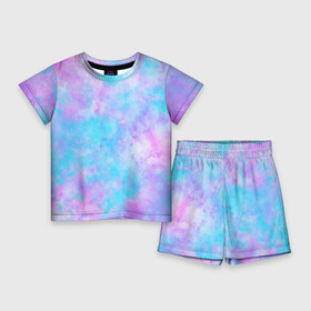 Детский костюм с шортами 3D с принтом Мрамор Tie Dye ,  |  | tie dye | летняя футболка | розовый | синий | тай дай | фиолетовый | яркая футболка