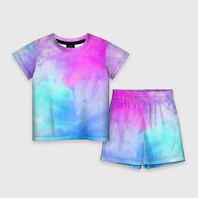 Детский костюм с шортами 3D с принтом Лето ,  |  | tie dye | tie dye футболка | летняя футболка | розовый | синий | тай дай | тай дай футболка | фиолетовый | яркая футболка