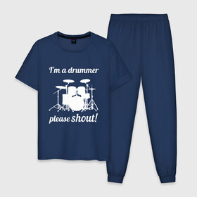 Мужская пижама хлопок с принтом Я барабанщик, так что кричите! , 100% хлопок | брюки и футболка прямого кроя, без карманов, на брюках мягкая резинка на поясе и по низу штанин
 | Тематика изображения на принте: drum | drummer | барабан | барабанщик | барабаны
