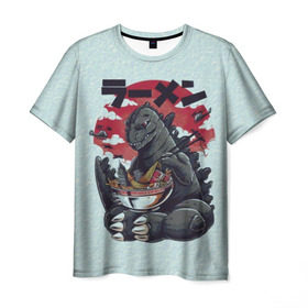 Мужская футболка 3D с принтом Blue Godzilla , 100% полиэфир | прямой крой, круглый вырез горловины, длина до линии бедер | godzilla | king of the monsters | годзила | годзилла 2 | король монстров