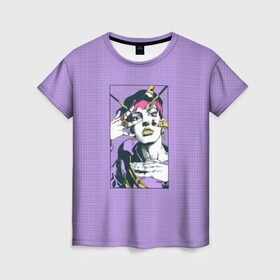 Женская футболка 3D с принтом Kishibe Rohan in Purple , 100% полиэфир ( синтетическое хлопкоподобное полотно) | прямой крой, круглый вырез горловины, длина до линии бедер | diamond is unbreakable | heavens door | jjba | jojo | kishibe | rohan