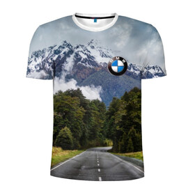 Мужская футболка 3D спортивная с принтом BMW , 100% полиэстер с улучшенными характеристиками | приталенный силуэт, круглая горловина, широкие плечи, сужается к линии бедра | asphalt | bmw | clouds | forest | mountains | nature | road | route | sky | snow | top | асфальт | бмв | вершина | горы | дорога | лес | небо | облака | природа | снег | трасса