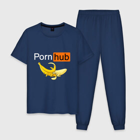 Мужская пижама хлопок с принтом PORN HUB , 100% хлопок | брюки и футболка прямого кроя, без карманов, на брюках мягкая резинка на поясе и по низу штанин
 | банан | бананы | логотип | пошлое