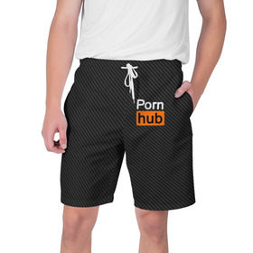 Мужские шорты 3D с принтом PORN HUB ,  полиэстер 100% | прямой крой, два кармана без застежек по бокам. Мягкая трикотажная резинка на поясе, внутри которой широкие завязки. Длина чуть выше колен | карбон | логотип | пошлое
