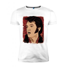 Мужская футболка премиум с принтом Элвис Пресли , 92% хлопок, 8% лайкра | приталенный силуэт, круглый вырез ворота, длина до линии бедра, короткий рукав | американский. певец. актёр. король рок н ролл